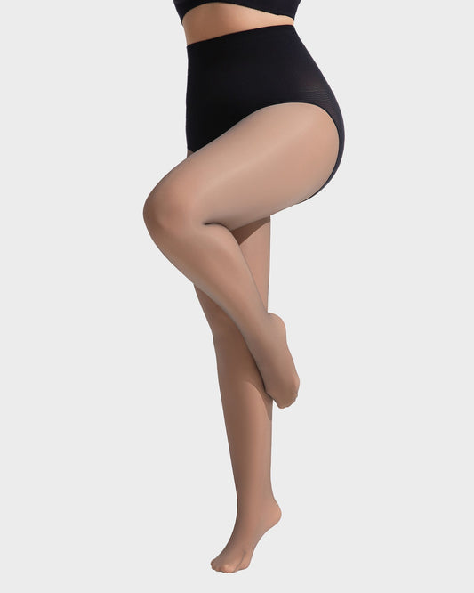 Semi-Sheer Black High-Waist Shaping Tights – Thin & Fleece-Lined