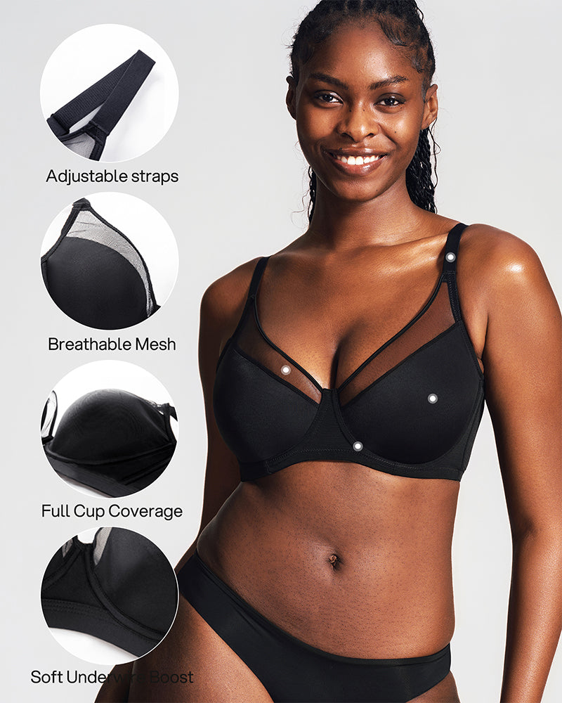 Unlined Mesh Panel Minimizer Bra