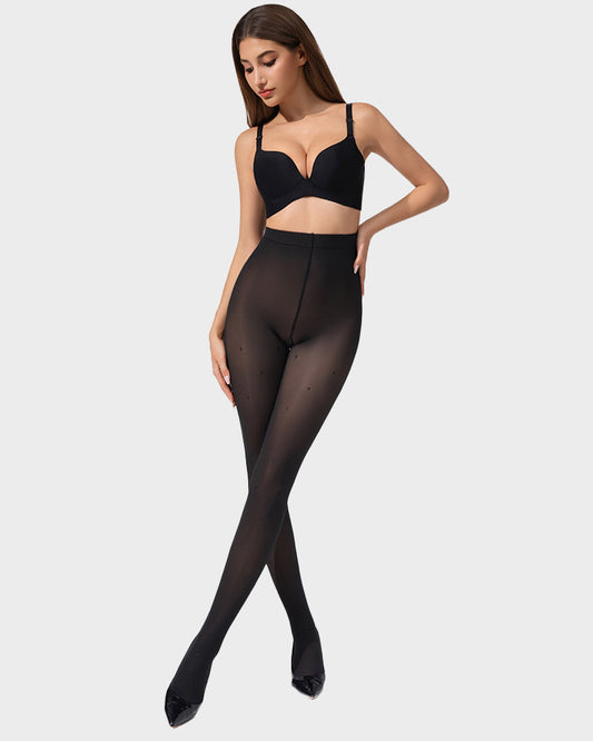Semi-Sheer Black Polka Dot High-Waist Tights